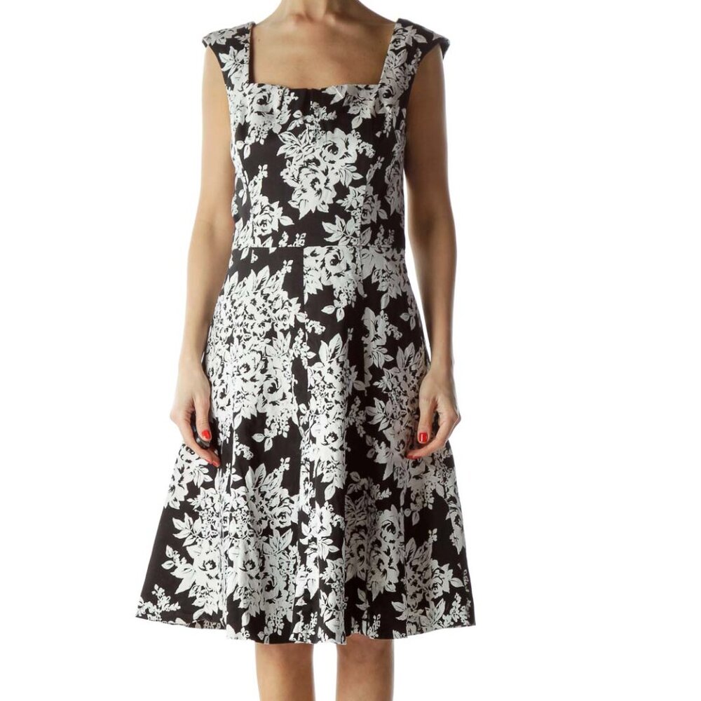 White House Black Market Black and White Floral A-Line Dress - Picture 1 of 3